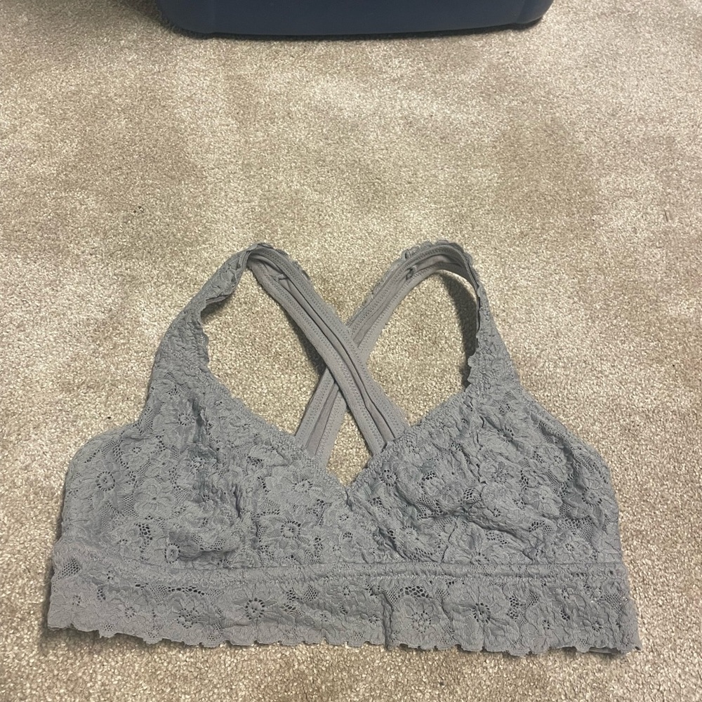 Aerie Gray Lace Bralette with Criss-Cross Straps